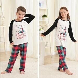 Merry Christmas Pajamas Set, Cute Elk Sleepwear for Kids, Size 12